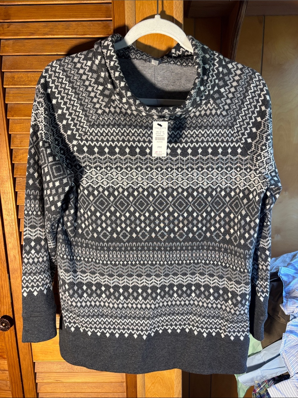 Talbots Black & White Fair Isle Crewneck Sweater